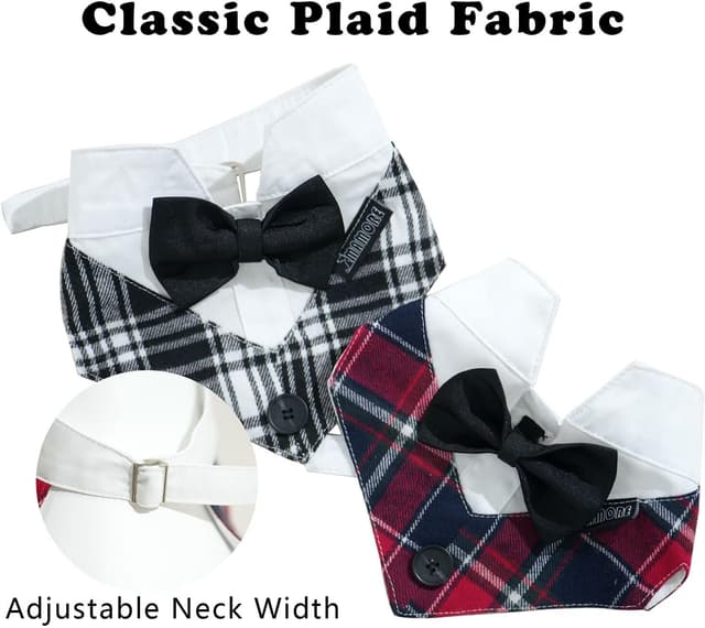 Detalle de MAMORE Dog Bandana Collar (Plaid Adjustable, Washable) – Black & White, Small