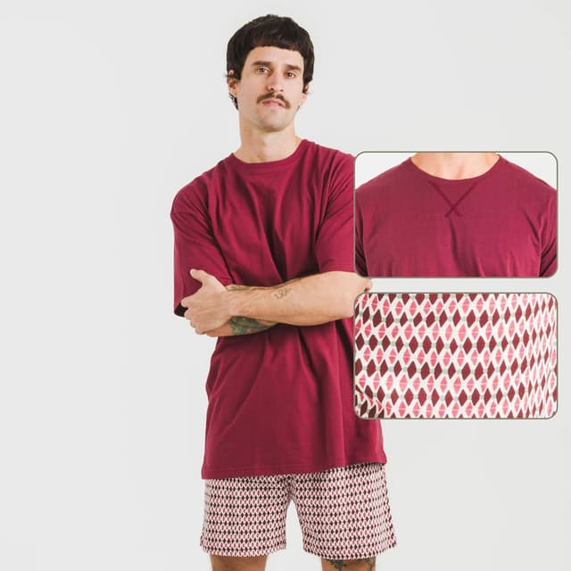 Detalle de TRAMAS+ Pyjama d’été pour homme en 100% coton (t-shirt manches courtes + short)