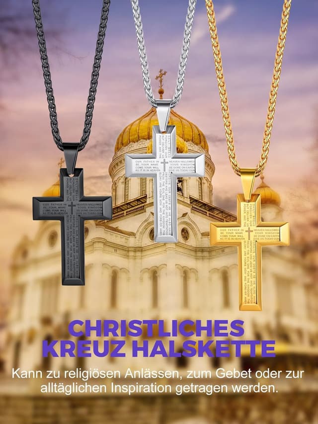 Detalle 2 de Richsteel Kreuzkette Halskette Herren (Edelstahl, Silber/Gold/Schwarz) verstellbar 55+5 cm, personalisierbar