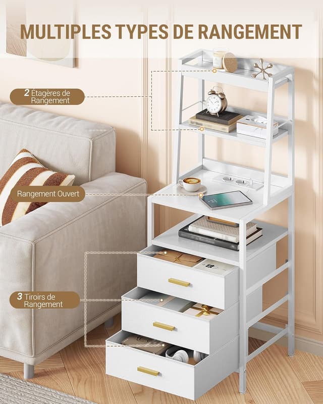 Detalle 2 de Hzuaneri Table de chevet 2 lot, 3 tiroirs