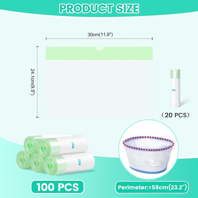 Detalle de 100pcs Portable Potty Liner Disposable Bags (5 Rolls) with Drawstring