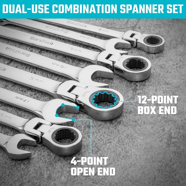 Thumbnail 4 de Duratech 12 piezas llaves de carraca 8–19 mm cabeza flexible