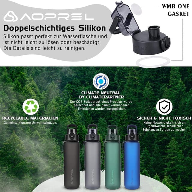 Detalle de AOPREL Trinkflasche 1 l aus Tritan, BPA-frei – Sportflasche mit Filter und Bürste