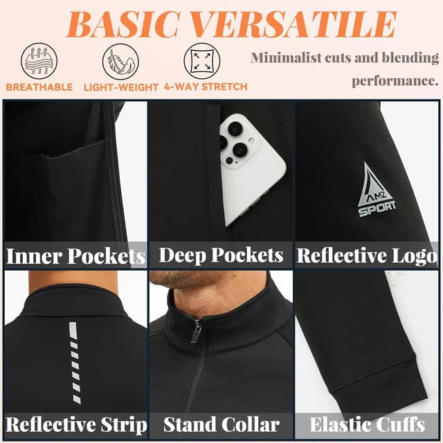 Detalle 2 de AMZSPORT giacca sportiva da uomo in pile con cappuccio e zip intera, leggera per escursionismo e outdoor