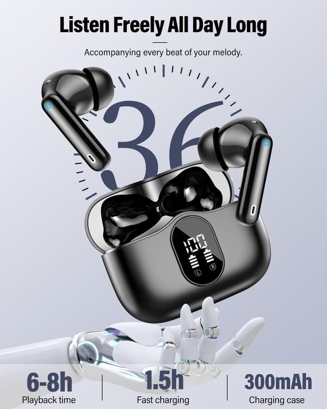Detalle 2 de Wireless Earbuds Bluetooth 5.4 with 4-ENC Mic, 36H Playtime and IP7 Waterproof