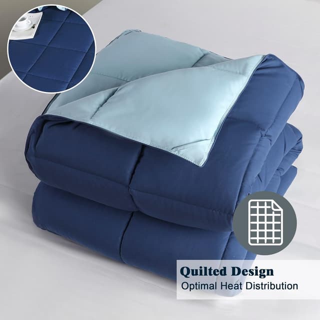Detalle de HIG 2-piece navy reversible coverless single duvet set (135 x 200cm) with 10.5 tog filling and 1 pillow sham