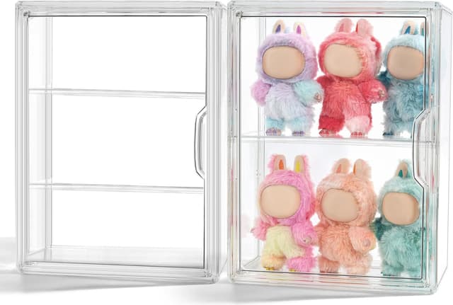 Detalle de 3-Tier Clear Acrylic Display Case (14" x 10.5" x 5.5") for Labubu Figures and POP MART collectibles