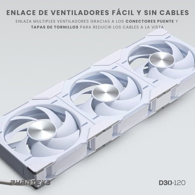 Detalle 2 de Phanteks D30 Regular Blade Kit 3 ventiladores DRGB 120mm blancos