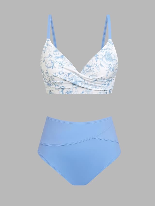 Detalle de CUPSHE Bikini torsadé taille haute 2 pièces avec bonnets rembourrés amovibles (femme)