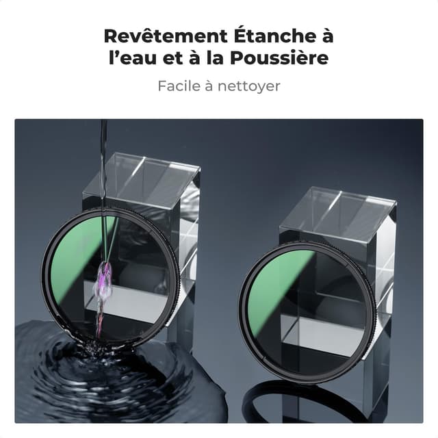 Detalle 2 de Kit K&F Concept : filtre UV Protection + polarisant True Color compatible Canon PowerShot V1, avec bague et chiffon