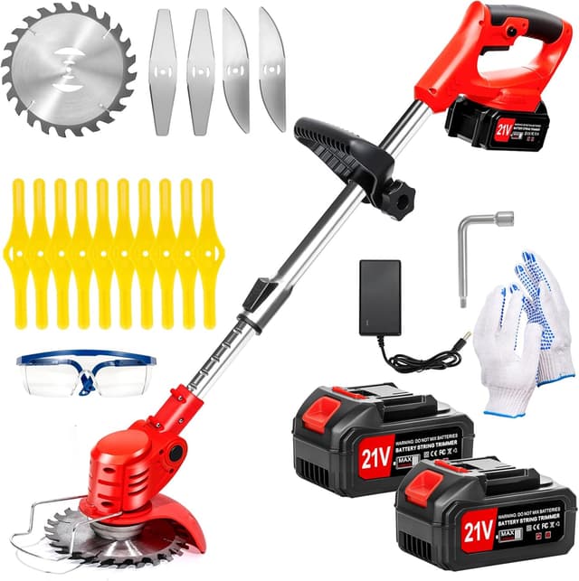 Detalle de Xbzzgmg Cordless Strimmer: adjustable telescopic grass trimmer with 2 batteries and 4 blade types