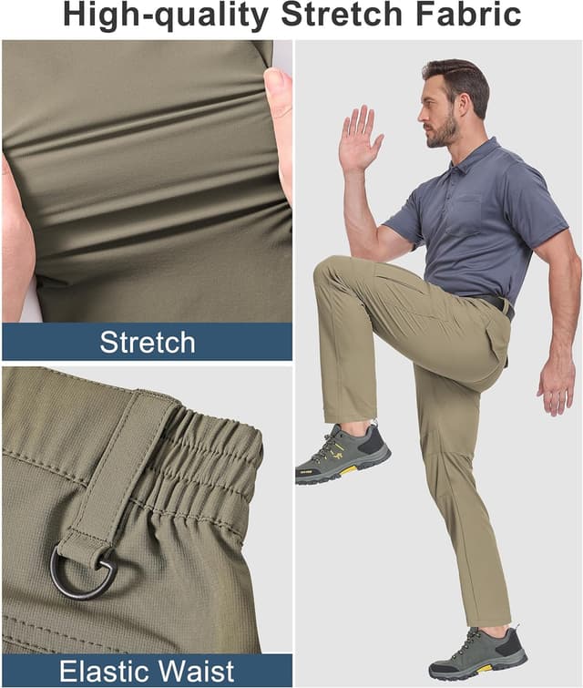 Detalle 2 de Mens Waterproof Hiking Pants Cargo Work Pants with 6 Pockets (Lightweight Nylon Quick-Dry)