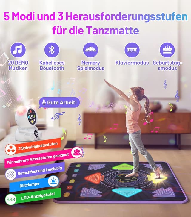 Detalle 1 de FWFX Tanzmatte Kinder 3–12 Jahre mit Bluetooth