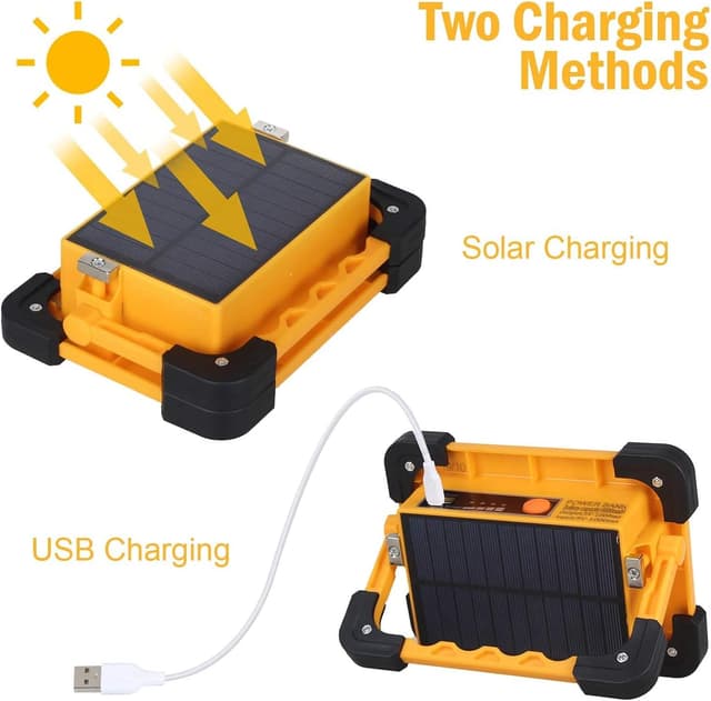 Detalle 2 de T-SUN Faro luce LED portatile 60W con batteria ricaricabile e pannello USB/Sole, 4 modalità e base magnetica