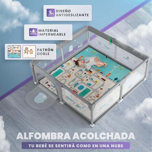 Thumbnail 4 de JUPPLIES Parque Infantil Bebé 150x180cm 🌟 con Alfombra y Agarraderas