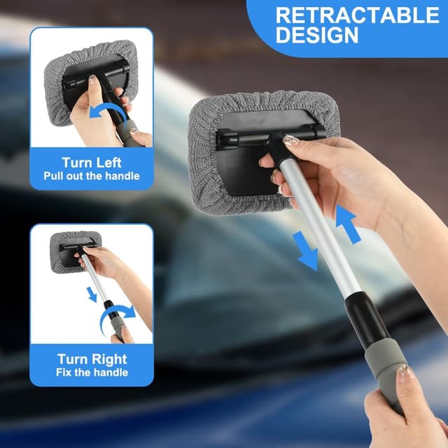 Detalle 2 de AMFUN 7-piece car windscreen cleaner kit with extendable telescopic handle and reusable microfiber pads