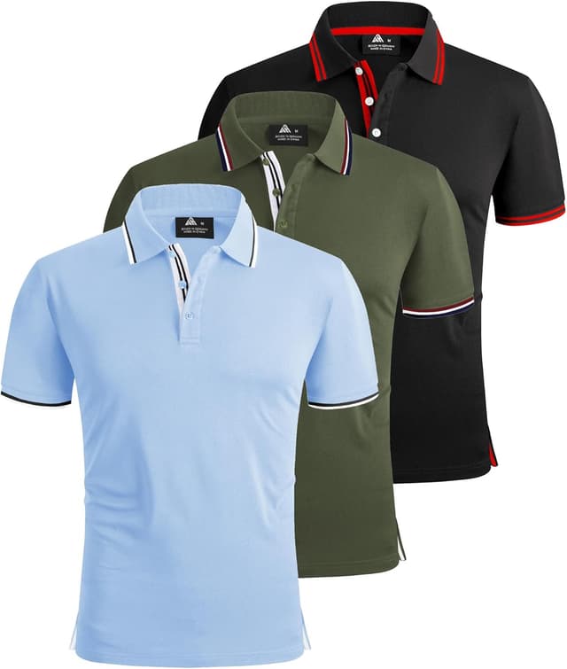 Detalle de SwissWell set 3 polo da uomo traspiranti a manica corta (95% poliestere + 5% spandex)