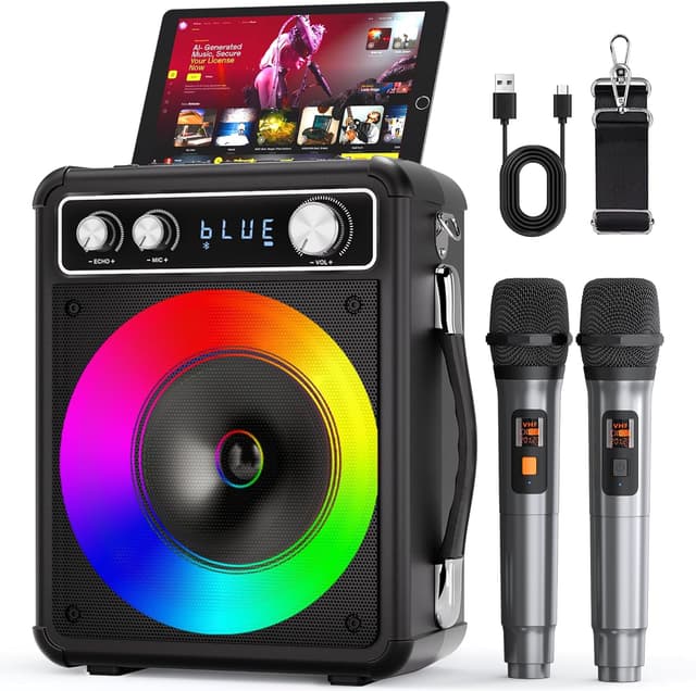 Detalle de VOSOCO Karaoke Machine with 2 Wireless Microphones and Bluetooth 5.2