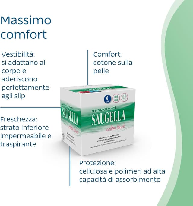 Detalle de Saugella Assorbenti Cotton Touch Notte con ali, 36 assorbenti cotone (azione antibatterica, antiodore)