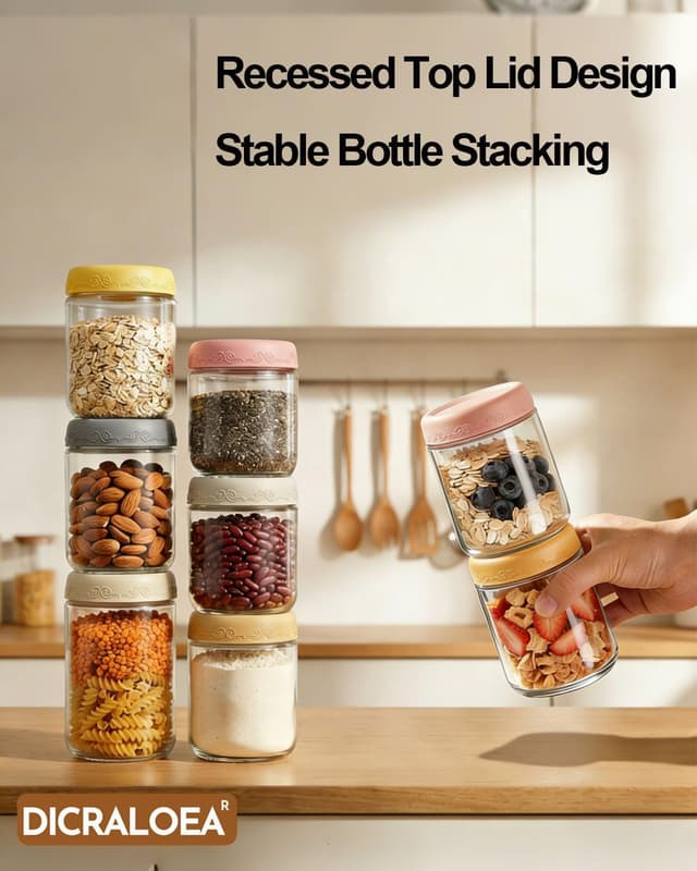 Detalle 2 de DicraoLea Glass Overnight Oats Jars 16oz