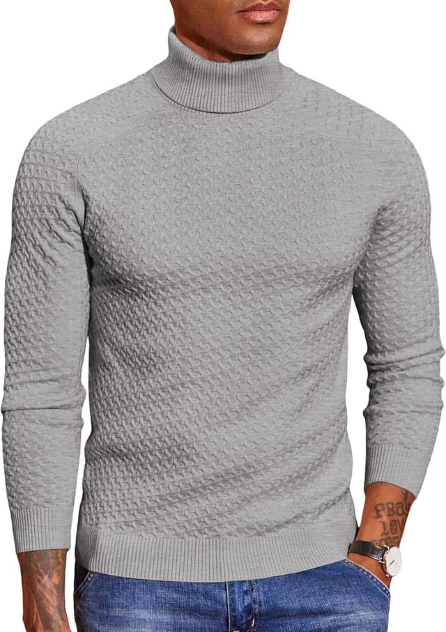 Detalle de COOFANDY pull col roulé homme tricoté doux à manches longues