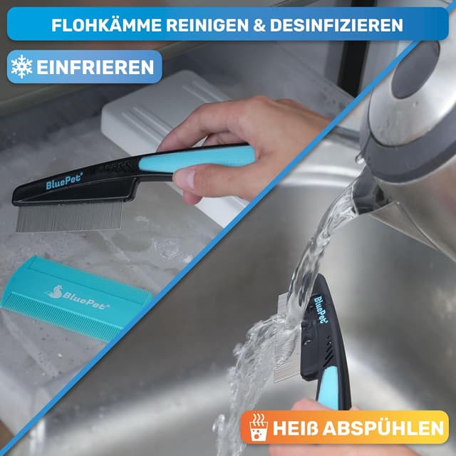 Thumbnail 6 de BluePet Flohkamm + Flohkarte für Hunde & Katzen – sanftes Auskämmen gegen Flöhe, Läuse & Zecken