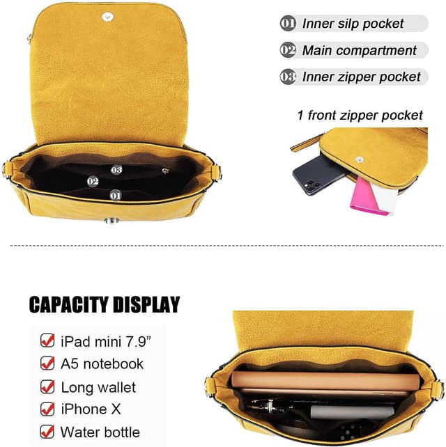 Detalle 2 de GLITZALL borsa a tracolla da donna con tasche multiple e patta con zip