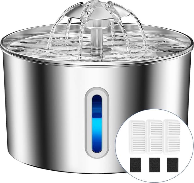 Detalle de BalimoPet 74oz/2.2L Stainless Steel Flower Cat Water Fountain with Triple-Filter System (USB powered)