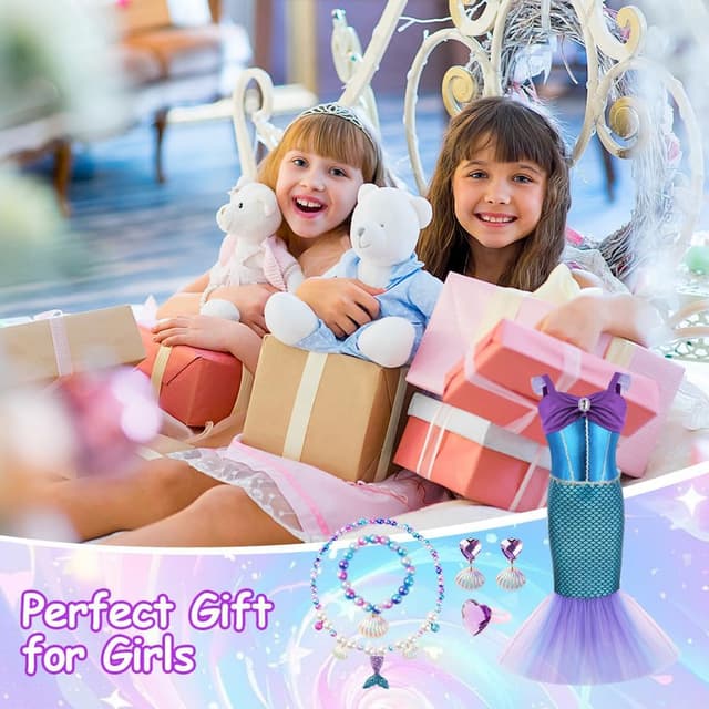 Thumbnail 6 de AYBUY Vestito Sirenetta Bambina con corona, scettro e gioielli: costume da principessa sirena per Halloween, Natale e compleanno