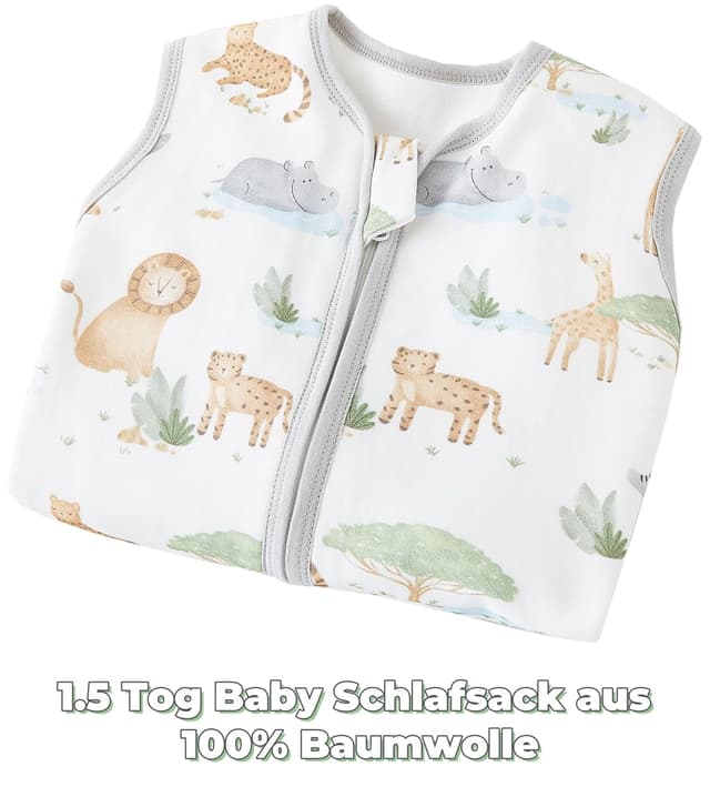 Detalle 2 de Chilsuessy Baby-Schlafsack mit Füßen im 2er-Set, 1,5 Tog – 100% Baumwolle (105–120 cm)