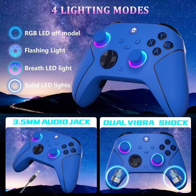 Detalle 2 de YUYIU Wireless 2.4GHz RGB Controller (7 Colors) for Xbox + PC/Steam, 1000mAh Battery, Dual Vibration, Turbo & Programmable Keys, 3.5mm Audio Jack