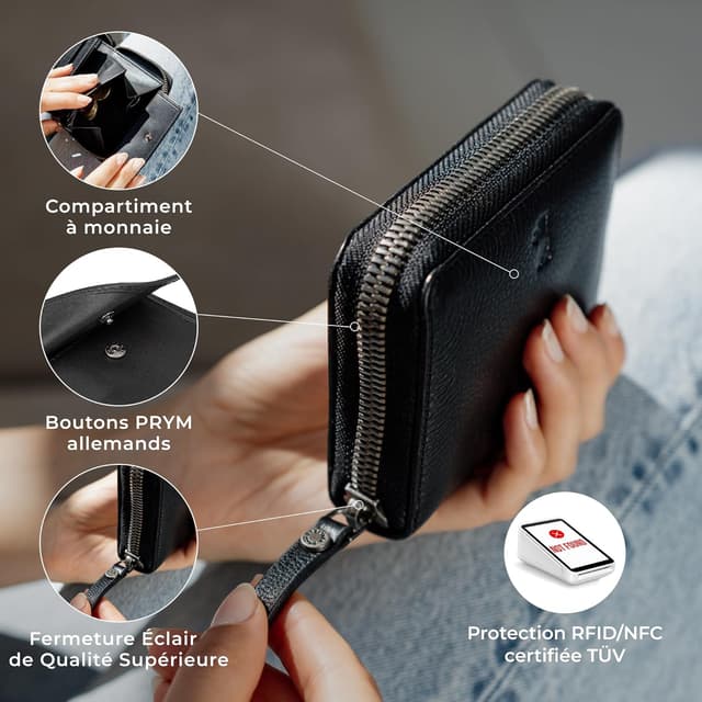 Detalle 2 de Berliner Bags Palermo Petit Portefeuille en cuir avec protection RFID – Noir