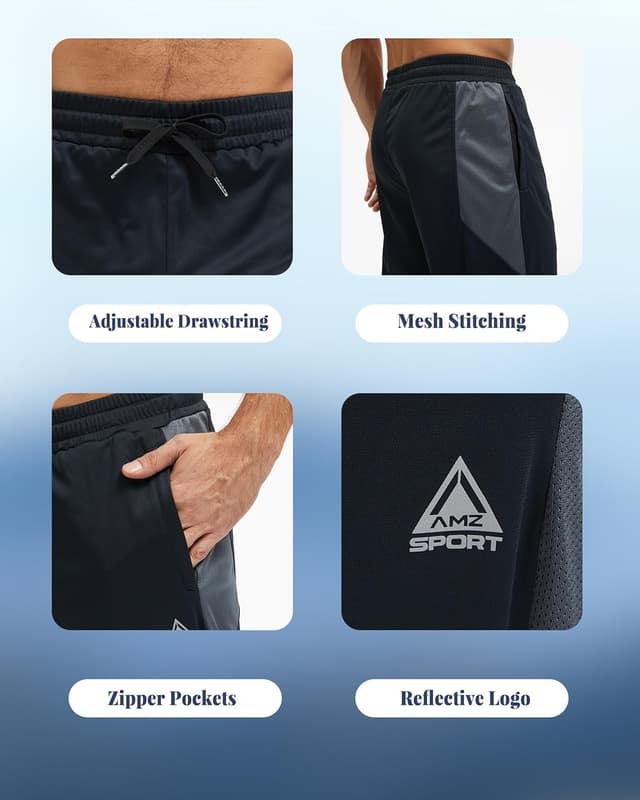 Detalle de AMZSPORT pantaloni da jogging uomo leggeri con tasche a zip traspiranti