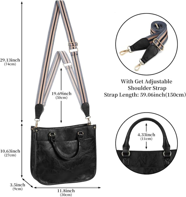 Detalle de ZOUIQSS women’s crossbody leather shoulder bag with adjustable strap and zipped pockets