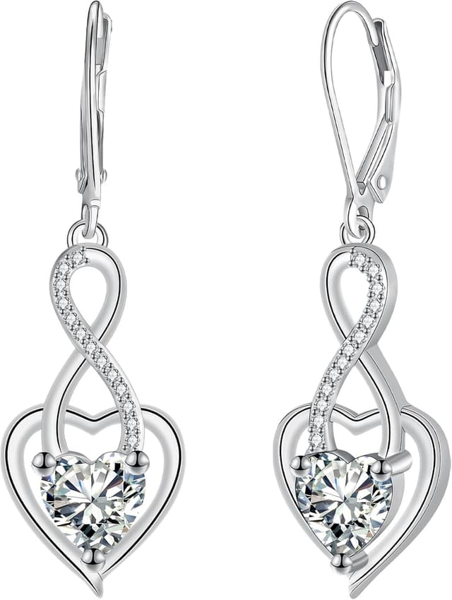 Detalle de J.MUEN Ohrringe Infinity mit Herz, Silber 925 – lange hängende Schmuck-Ohrringe als Geschenk