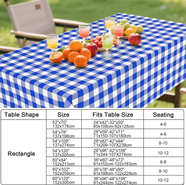 Thumbnail 6 de smiry Rectangle Waterproof Vinyl Table Cloth with Flannel Backing (Blue & White, 60"x102")