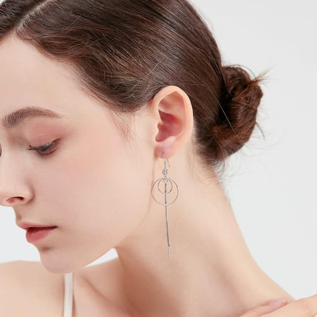 Detalle de Lydreewam lange Quasten-Ohrhänger aus 925 Sterling Silber mit 3A Zirkonia und Kreis-Design