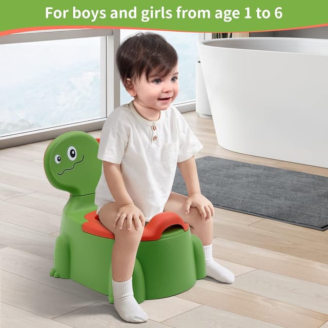 Detalle 1 de Dinosaur Potty Toilet Training Chair with Lid and Removable Urinal Pot (Green) for 1–6 Year Olds