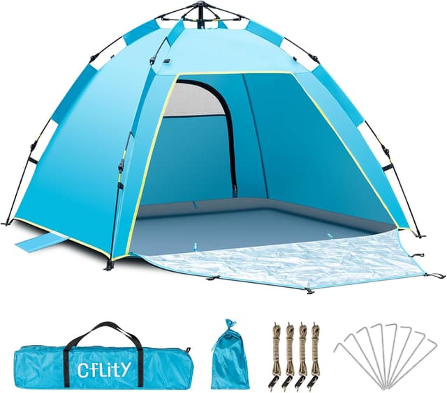 Detalle de Cflity Pop Up Beach Tent (1–3 Person) – Automatic Instant UV 50+ Sun Shelter with Double Door
