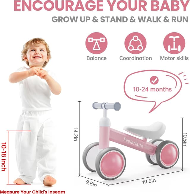 Detalle 2 de Baby Balance Bike (12–24 Months) with 4 LED Lighting Wheels, Baby Pink