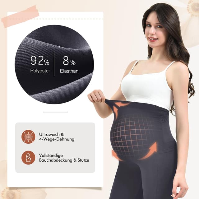 Detalle de Walifrey Umstandshose Damen Weites Bein mit Taschen – bequeme Schwangerschaftsmode mit stützendem Bund