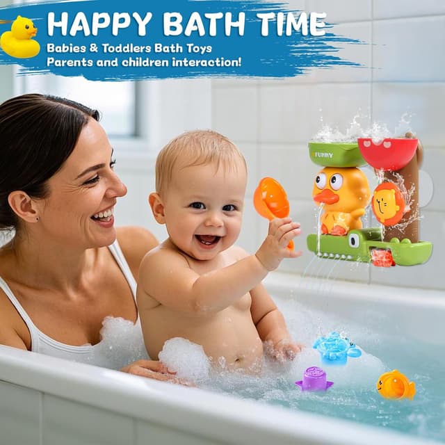 Thumbnail 6 de Bath Toys for 1 Year Old Toddler: duck waterflow toy with 3 stackable animal cups and suction cups
