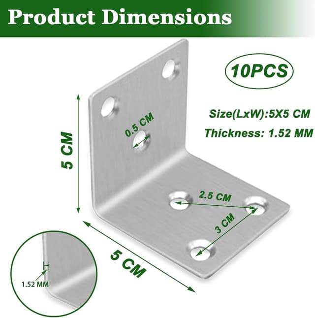 Detalle de 10PCS 304 Stainless Steel L Bracket Corner Braces (90°) – Silver shelf and furniture support brackets