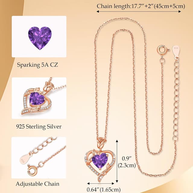 Detalle de Collier cœur rose en argent 925 MISUMOR avec pendentif, zirconia et pierre de naissance