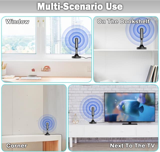Thumbnail 6 de Antenne TV intérieure puissante pour TNT (DVB-T2) – câble 2,5 m, base magnétique, compatible 4K/1080p