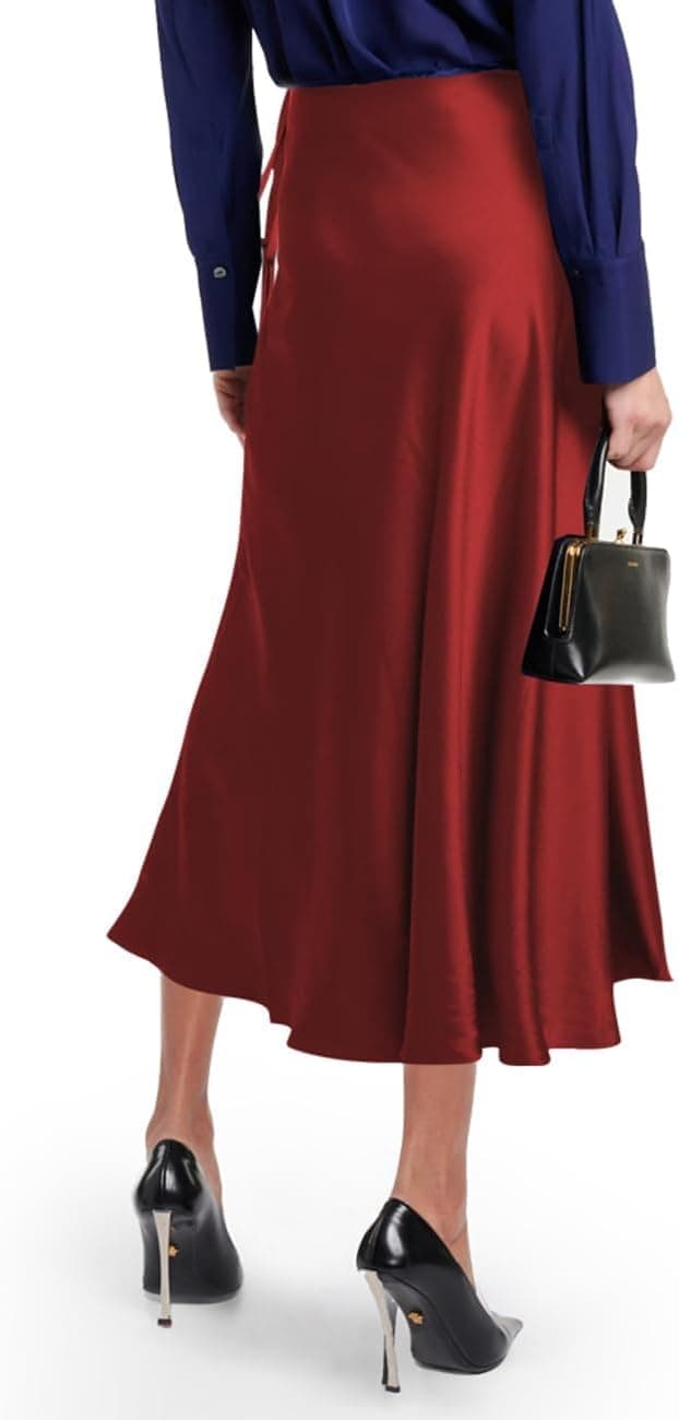 Detalle 2 de MAYFASEY Women’s Satin Midi Skirt with High Waist & Side Zip