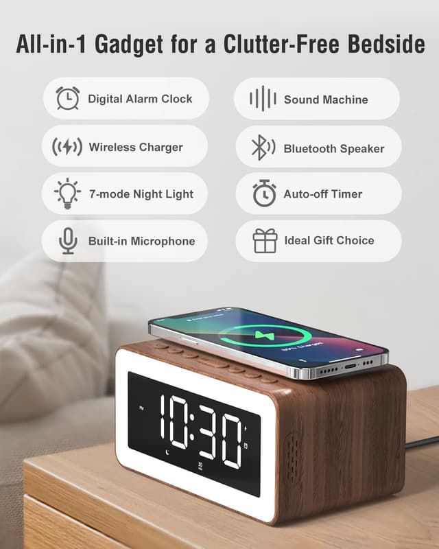 Detalle 2 de Alarm Clock Bedside with Wireless Charger 1