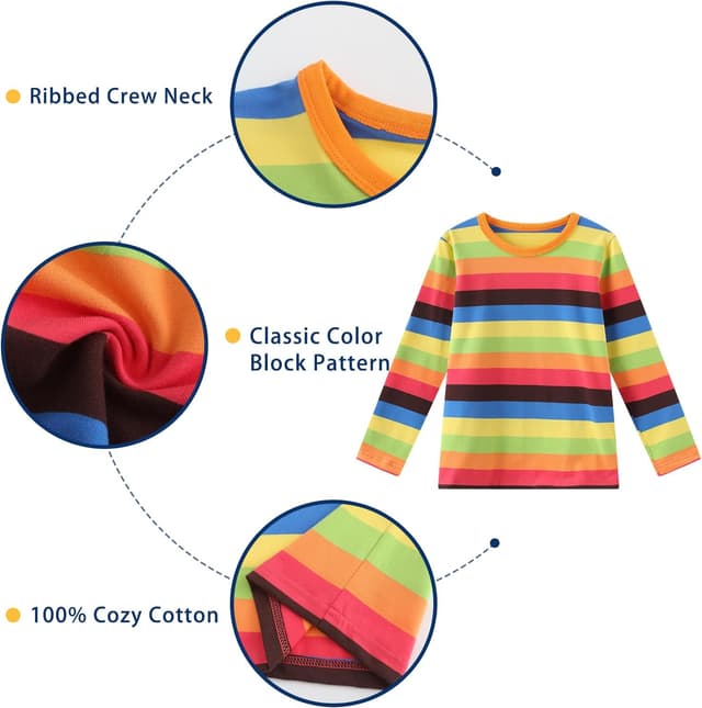 Detalle de Aisyee Boys Striped Short Sleeve T-Shirts (Rainbow design) for Ages 1–10