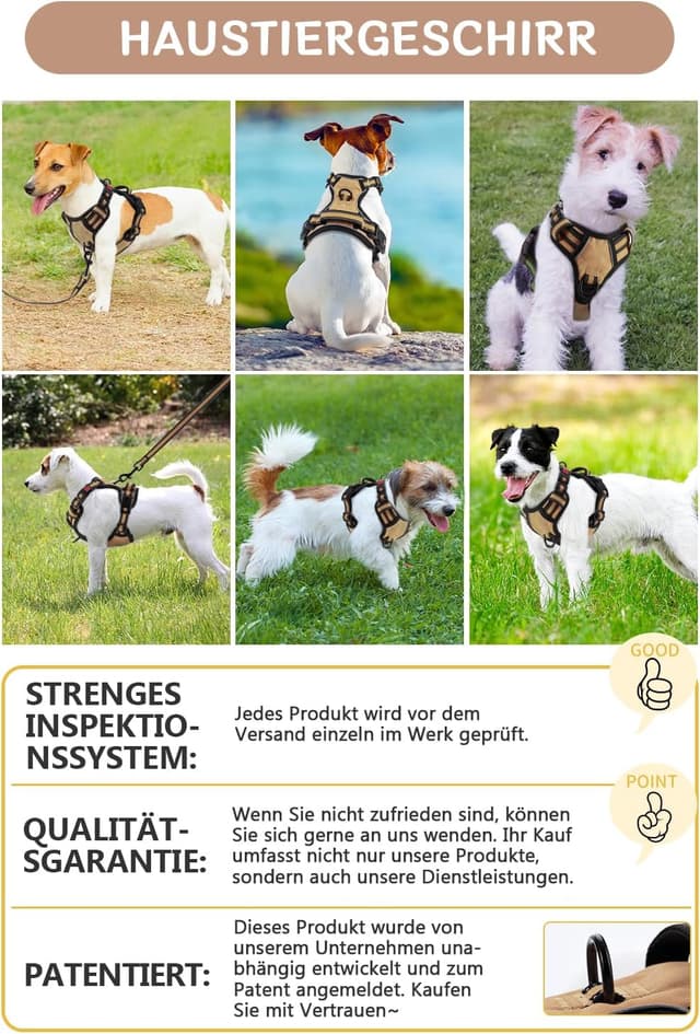 Thumbnail 6 de BaoCheng Hundegeschirr Anti-Zug-Hundegürtel für kleine bis große Hunde (Khaki) – atmungsaktives Mesh, 3 Schnallen, reflektierend