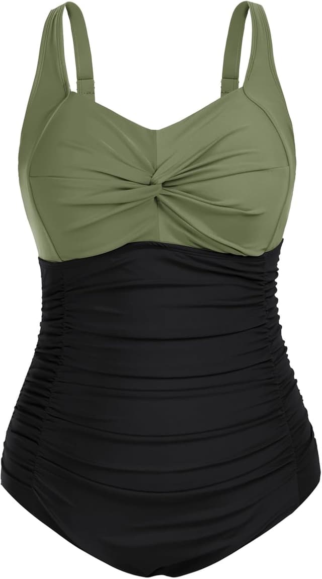 Detalle 2 de Hanna Nikole Damen Große Größen einteiliger Badeanzug „Bauchweg“ mit V-Ausschnitt und geraffter Front